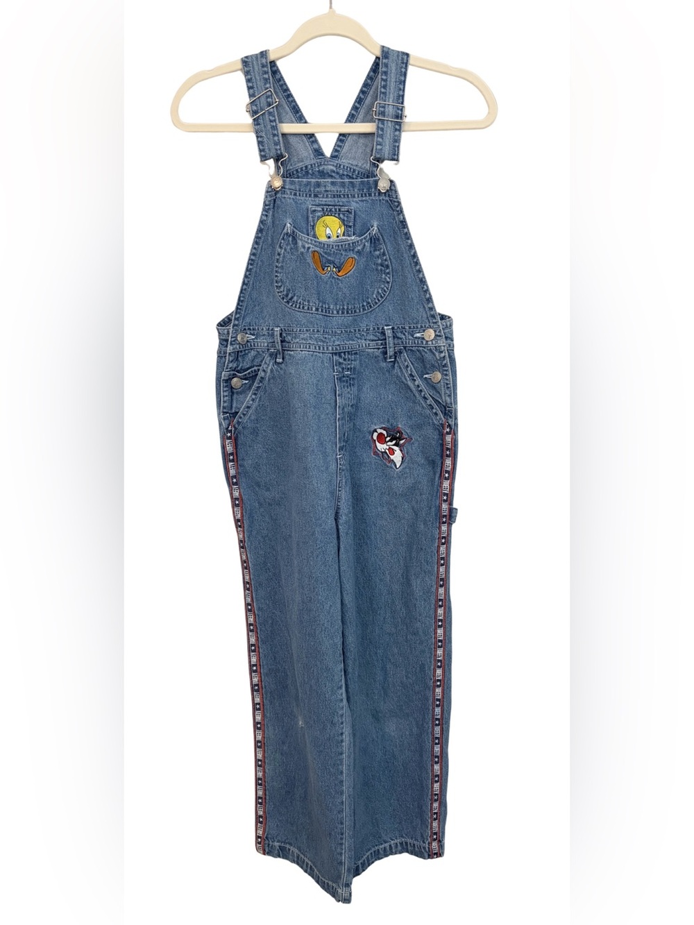 1990s Looney Tunes Embroidered Tweety Denim Overalls size L 10-12